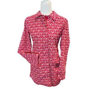 Gap Geo Floral ‎ Magenta Red Trench Button Front Cotton Spring Belt Loops  Sz S